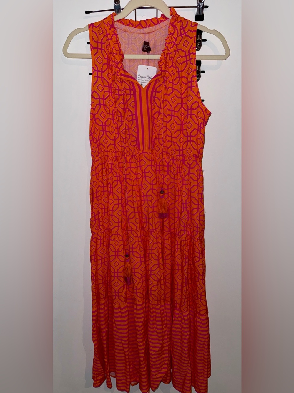 Avani Del Amour Women’s Bright Orange & Pink Geometric Maxi Dress